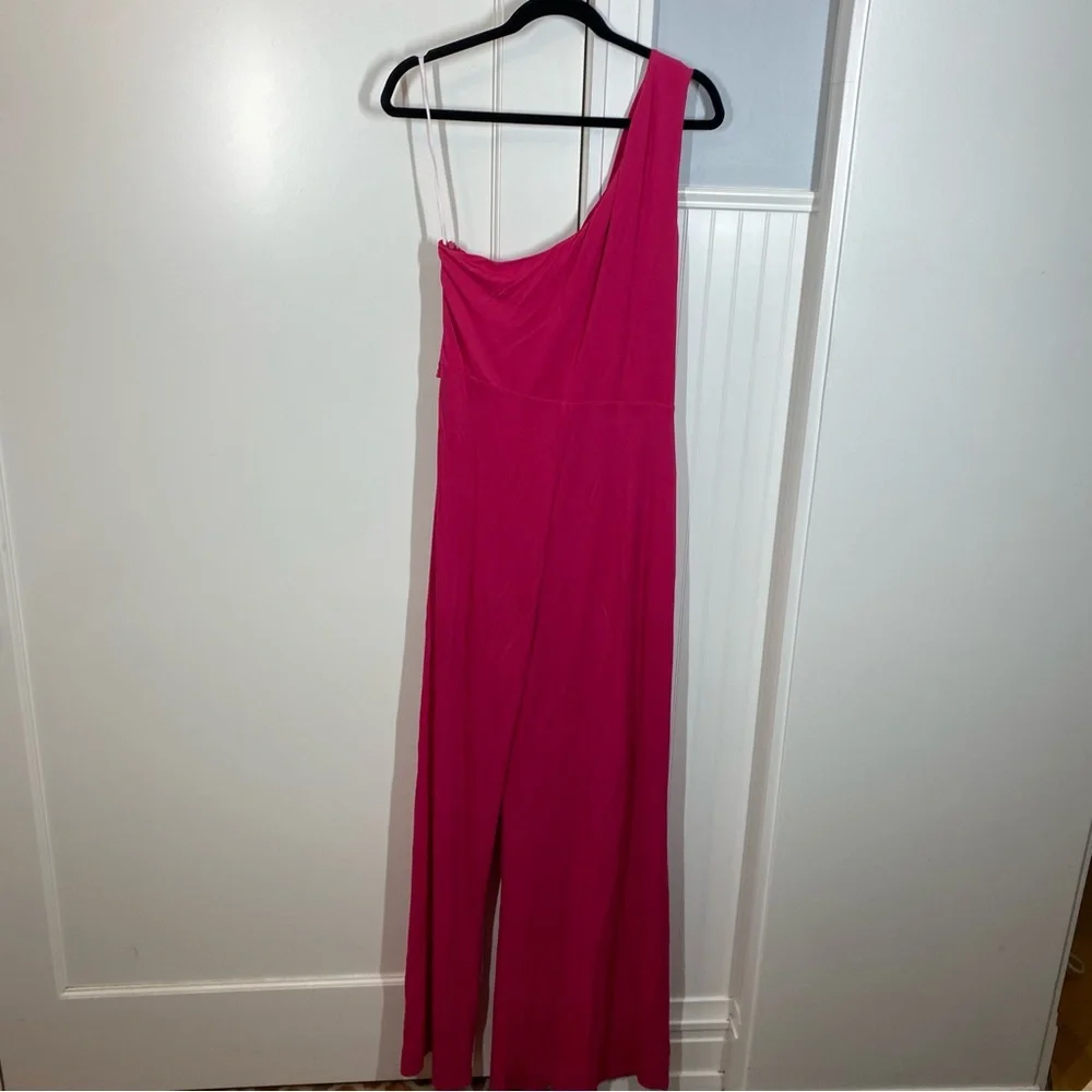 Halston Randi Jersey Twist Jumpsuit Wide Leg Sz 16 Pink Formal‎ Cocktail Wedding